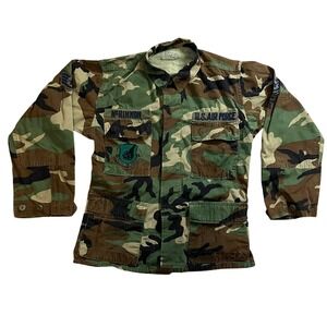 Vintage US Air Force Woodland Camo BDU Field Jacket 1988 Cold War Era Military